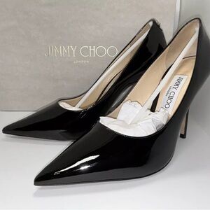 Jimmy Choo LOVE 100 Patern Leather Pumps Heels Shoes-Black, Size-38,5